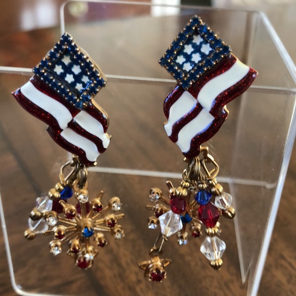 Vintage Lunch at the Ritz patriotic pierced fireworks earrings - Picture 10 of 15